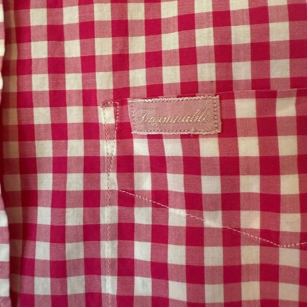 Faconnable Classic Pink & White Checked Long Slv Blouse Sz L